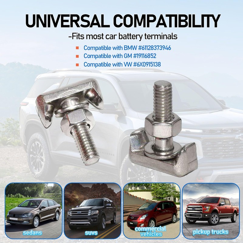 2Pcs Battery Terminal Bolt Kit, T-Bolt Car Battery Cable Extender,