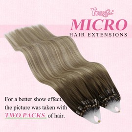 YoungSee YoungSee Micro Hair Extensions Human Hair Balayage Natural Look Microlink Hair Extensions Dark Brown Ombre Blonde with Brown Silky Straight 18 Inch 1g/s 50g