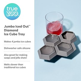 True Zoo - Bandeja de hielo de diamantes helados, molde de silicona y bandeja para cubitos de hielo para cócteles, hace 4 cubitos de hielo, gris, juego de 1