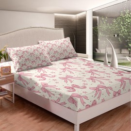Feelyou - Juego de sábanas Kawaii con lazo para niñas, juego de cama para niños, niñas, adolescentes, decoración de habitación, juego de ropa de cama de tamaño individual, bonito lazo, color beige,