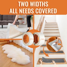 YONGJIN Carpet Tape Double Sided Combo Pack (2 Rolls) - Heavy Duty Rug Tape for Hardwood Floors & Stairs - 1.41Inch + 2Inch x 10Yards - Removable, No Residue