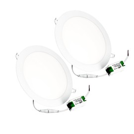 JANDEI - Pack 2 x LED Einbau-Downlights, 18W, 1440 Lumen, runde Form, Montageloch Ø 200- Ø 205 mm, extraflach 13 mm tief, Lichtfarbe Warmweiß 3000K, inklusive Trafo