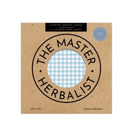 The Master Herbalist Fragrant SCENTED DRAWER LINERS in a GINGHAM Design. MADE IN THE UK. (Duck Egg Blue, Folded)
