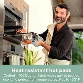 MEEMA Potholders Set of 2 - Pot Holders for Kitchen Heat Resistant, Cotton Cloth Potholder for Countertops, Farmhouse Pot Holders for Kitchen, Spring Pot Holders for Kitchen - Sage Green