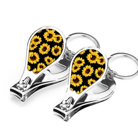 Muemigai Nail Clipper Set with Keychain 2 Pack Toenail Clippers with Jar Opener Multifunction Nail Cutter for Men-Dorm Room Essentials,Kitchen Gadgets,Golf Accessories,Travel Essentials(Sunflower)