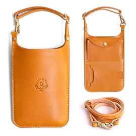 HUKURO Smart Wallet Strap Set, Men's, Women's, Genuine Leather, Smartphone Pouch, Smartphone Shoulder, Smartphone Pochette, Wallet, Tochigi Leather, Made in Japan, brown (light brown)