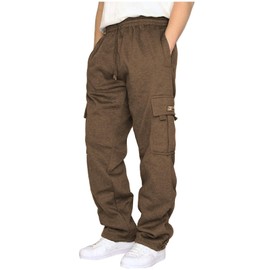Lasjixion Men's Cargo Sweatpants Open Bottom Fleece Hiking Jogger Cargo Sweatpants for Men with Pockets Khaki