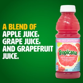 Tropicana Ruby Red Grapefruit Juice Drink, 15.2 fl oz Bottles, (Pack of 12)