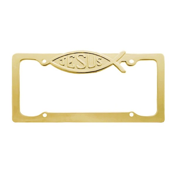 CLA Jesus Christian Fish Metal License Plate Frame - Gold