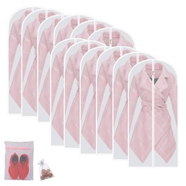 Hanging Garment Bags Hanging Clothes Bags (Set of 12) for Clothes Storage Bag with Zipper for Suit, Sweaters Travel Laundry Wardrobe Closet Garment Dust Cover Bags (White, 24'' x 48'')