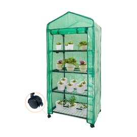 Mini Greenhouse,4 Tier Small Portable Greenhouses Kit with Caster Wheels and Roll-up Zipper PE Cover,Green House for Indoor Outdoor Seedling and Plant Growing 27.6" L x 19.7" W x 65" H,Green