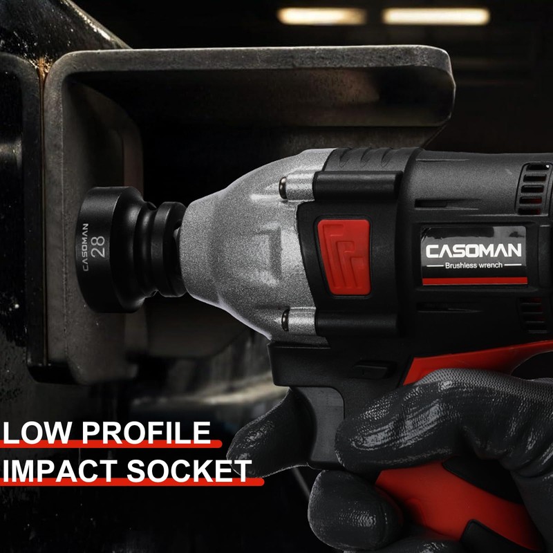 CASOMAN 1/2" Drive 28mm Stubby Impact Socket Set, 6-Point, 1.1"