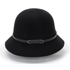 KorhLeoh Ladies 1920s Style Cloche Church Hat with Bow, Black-B