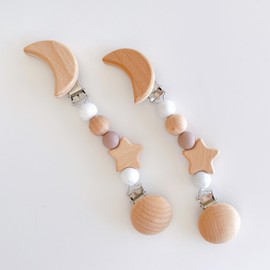 Lulu & Fleur Moon and Star Blanket Clip, Multi Clip, Set of 2, Stroller, Baby Carrier, Anti-Loss, Baby Products, Baby Shower, Throw (Brown)