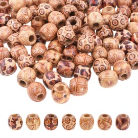 Mandala Crafts 200 African Patterns Beads Wooden Beads for Crafts, Large Hole Wood Beads for Macrame Beads Jewelry, Barrel Wood Beads for Hair Beads Braid Dreadlock