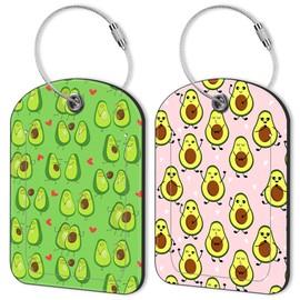 2 Pack PU Luggage Tags for Suitcase, Avocado Suitcase Tag Leather ID Label Bag Tags with Privacy Cover and Metal Loop for Men Women Travel Bag