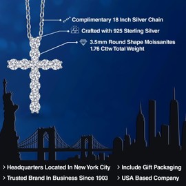 Gem Stone King Moissanite Cross Necklace | 925 Sterling Silver | 1.76 Cttw | 1 Inch | Jesus Christian Religious Crucifix Jewelry Pendant Necklace for Women | with 18 Inch Silver Chain