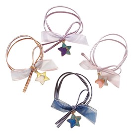 Coollooda Hair Rubber Rubber Band Star Bowknot Women Adult Hair Accessories Hair Closure Cute Ring Rubber Girl Graduation Ceremony Recital Shichi-Go-San Wedding Set of 4