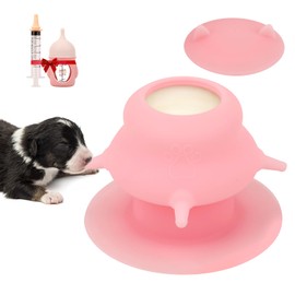 Anhozuo Puppy Milk Feeder,Dispenser Food Grade Silicone with 4 Dummy Nipples 230ml Capacity,Leak Proof Ideal Height Strong Suction,Puppy Milk Feeding Station for Newborn Dogs(Pink)