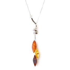 Designer Inspirations Boutique Amber Sterling Silver Necklace - Unusual Drop Design Amber Necklace - Amber Jewellery 030235
