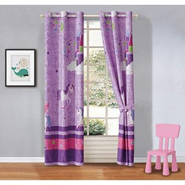 Better Home Style Purple Unicorn Rainbow Stars Printed Fun Multicolors Pink Purple Kids/Girls Room Window Curtain Treatment Drapes 2 Piece Set with Grommets (Unicorn Castle Lavender)