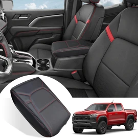 ANMOSVO Center Console Cover for Chevy Colorado/GMC Canyon - Soft Armrest Pad Cover Protector Cushion for Chevy Colorado GMC Canyon 2023 2024 2025 Interior Accessories - Red