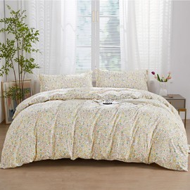 SAPHREAS Iris Floral Duvet Cover Twin Botanical Orange Floral Green Leaves Pattern Comforter Set Cute Bear Duvet Cover Lightweight Soft Microfiber Garden Style 2pcs 1 Duvet Cover 1 Pillow Sham