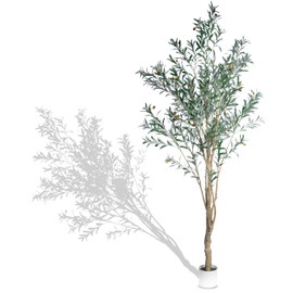 Olive Trees Artificial Indoor, 8ft Tall Faux Olive Tree with Natural Wood Trunk, Realistic Leaves & Fruits, Tall Artificial Plants Indoor, Fake Plants for Home, Office, Living Room Decor
