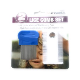 Plastic 2 Piece Lice & Nits Comb Set Removal Kit with Magnifier Ideal for Children/Adult/Elderly