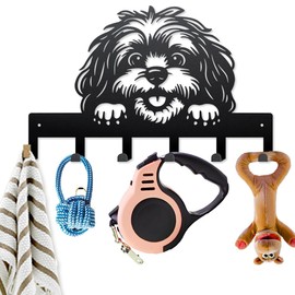 MAYJOYDIY Cartoon Dog Animal Key Holder for Wall 40 x 25 cm Pet Puppy Metal Coat Hook Wall with 6 Hooks Modern Key Rack for Hallway, Entryway, Kitchen, Bathroom (Black)
