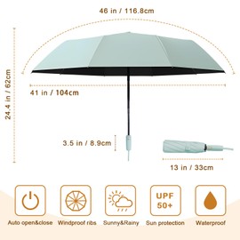 Fogkey 2-Pack Windproof, Waterproof, UV-Blocking Portable Travel Umbrella, Compact Sun & Rain Folding Umbrella, Double Rib Structure, Large Auto Open and Close Car Umbrella
