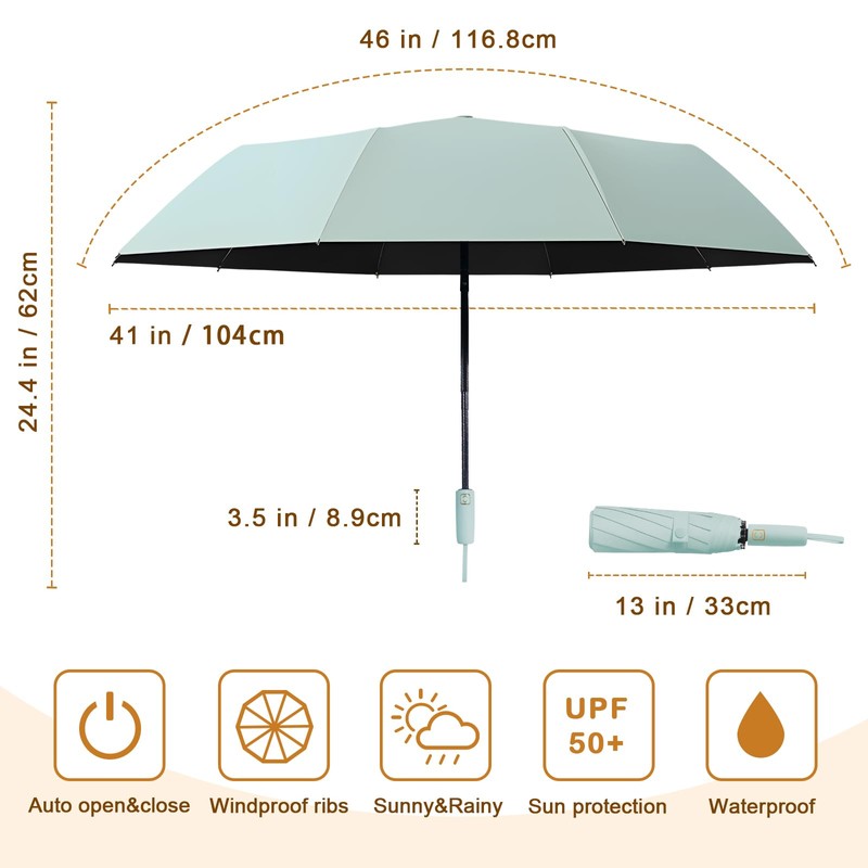 Fogkey 2-Pack Windproof, Waterproof, UV-Blocking Portable Travel Umbrella, Compact Sun