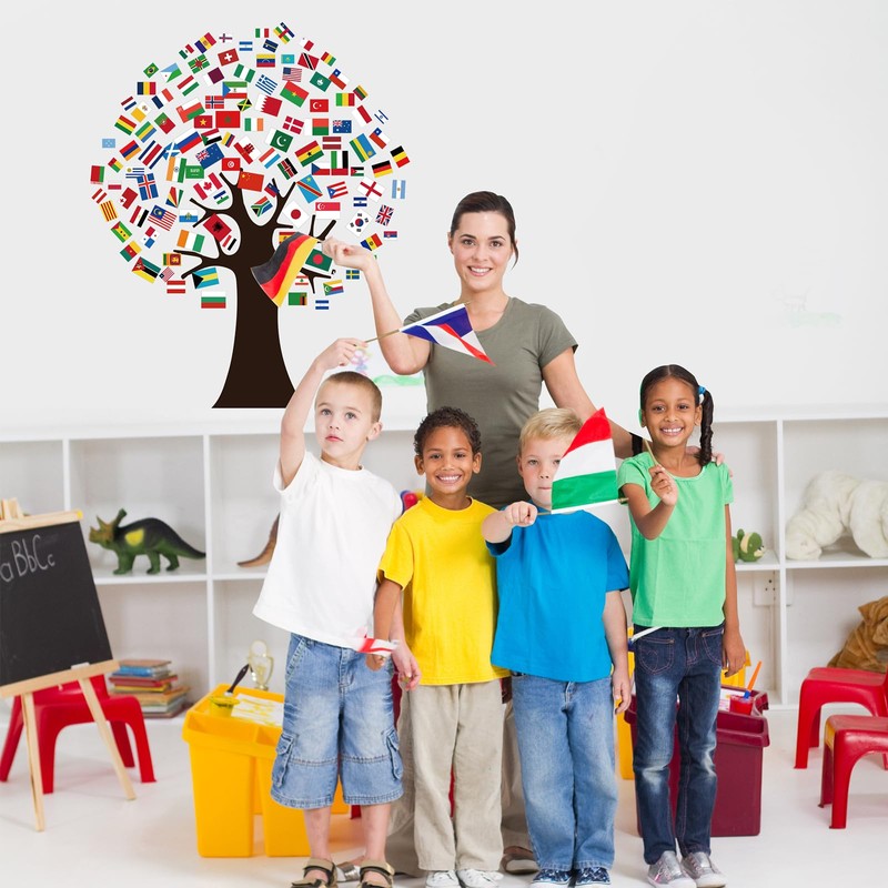 World Flags Tree Bulletin Board Decorations International Flag Tree Paper