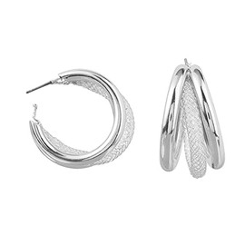 Triple Tube Hoop Earrings, Triple Circle Earrings for Women, Bohemian Three Circle Huggie Hoop Earrings, Twisted Circle Stud Earrings Boho Jewelry, Triple Hoop Earrings for Girls (Silver)