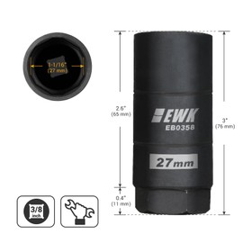 EWK 1 1/16" (27mm) Oil Pressure Switch Socket, 3/8" Drive Oil Pressure Sending Unit Socket for GM and Chrysler