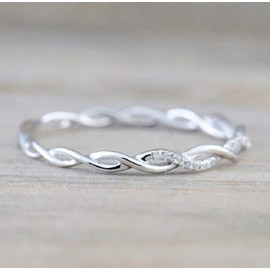 Yuren Twist Ring for Women Fashion 925 Sterling Silver Stack Twisted Ring Cubic Zirconia Diamond Ring Wedding Party Women Jewelry Size 6-10 (Size 7)