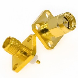 2PCS SMA Chassis Mount Connector, SMA Male/Female Panel Mount Adapter, SMA Chassis Solder 4 Hole Flange Coax Adapters SMA Solder Straight PCB Converter for Broadcast, Audio, Video, Car Aerial, GPS