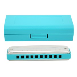 Blues Harmonica 10 Holes Mouthorgan Bb Key Stainless Steel ABS Resin Wind InstrumentBlue