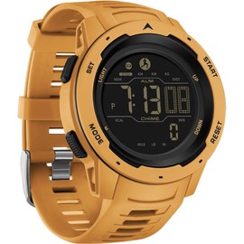 Step Counter Fitness Tracker Watches for Men, Men's Digital Sports Yellow Watch IP68 Waterproof with Pedometer Calorie Dual Time Countdown Stopwatch, Tactical Military Outdoor Survival Hiking