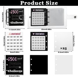 Grevosea Mini Money Saving Binder, 500 Money Saving Challenge Book Black Budget Binder with 25 Envelopes for Cash Saving Office Home Class Prize Exchange Gift (Saving 500)