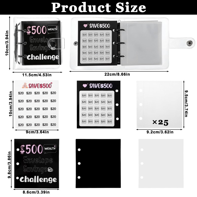 Grevosea Mini Money Saving Binder, 500 Money Saving Challenge Book