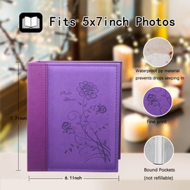 Artmag Small Photo Album 5x7 Photos, Leather Cover Mini Photo Book with 26-Page Album Holds 52 Photos, Artwork or Postcards Picturs Storage (Purple)
