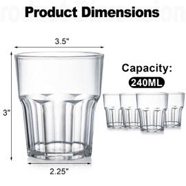 Tebery 16 Pack Classic Clear Plastic Tumbler Reusable Drinking Glasses, 8Oz Drinking Water Juice Cups, Stackable, BPA-Free