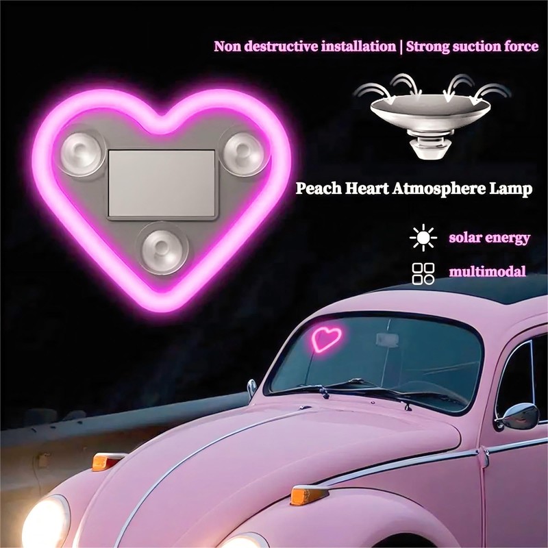 Solar-Powered Heart-Shaped LED Neon Light for Car & Outdoor Decor