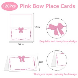 120 Pink Bow Place Cards 3.9 x 4.7 inches Glittering Cute Bow Knot Tent Name Cards Blank Seat Assignment Label Cards for Wedding Baby Shower Party Table Setting Supplies