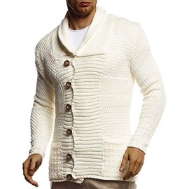 Leif Nelson Men Cardigan Jacket Shawl Collar LN-6040 Ecru XX-Large