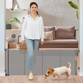 24 Inches Tall Retractable Baby gate for Dogs, Short Pet Gates to Step Over, Extends up to 55" Wide, Reinforced Mesh Doggie Gates for Indoors Outdoors Small Dog Gate for Stairs Puppy Gate (Grey)