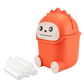 UOIXPUHUO Mini Trash Can with Flip Lid, Cute Monster Desk Trash Garbage Can with 100 Trash Bags, Tiny Wastebasket Trash Can for Car, Home, Office, Kitchen, Tabletop, Bedroom, Bathroom (Orange)