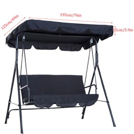 Swing Canopy Replacement Top, 3 Seat Outdoor Patio Swing Canopy Replacement Cover for Porch Patio Garden Seat (Black/76 * 49 * 5.9)
