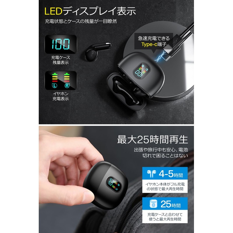 Bluetooth Wireless Earphones, 0.1 oz (3 g), Ultra Lightweight, LED